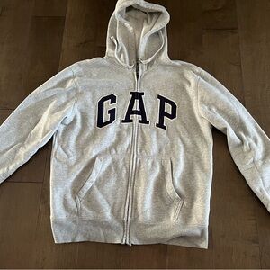 GAP Gray Full-Zip Hoodie with Navy Logo